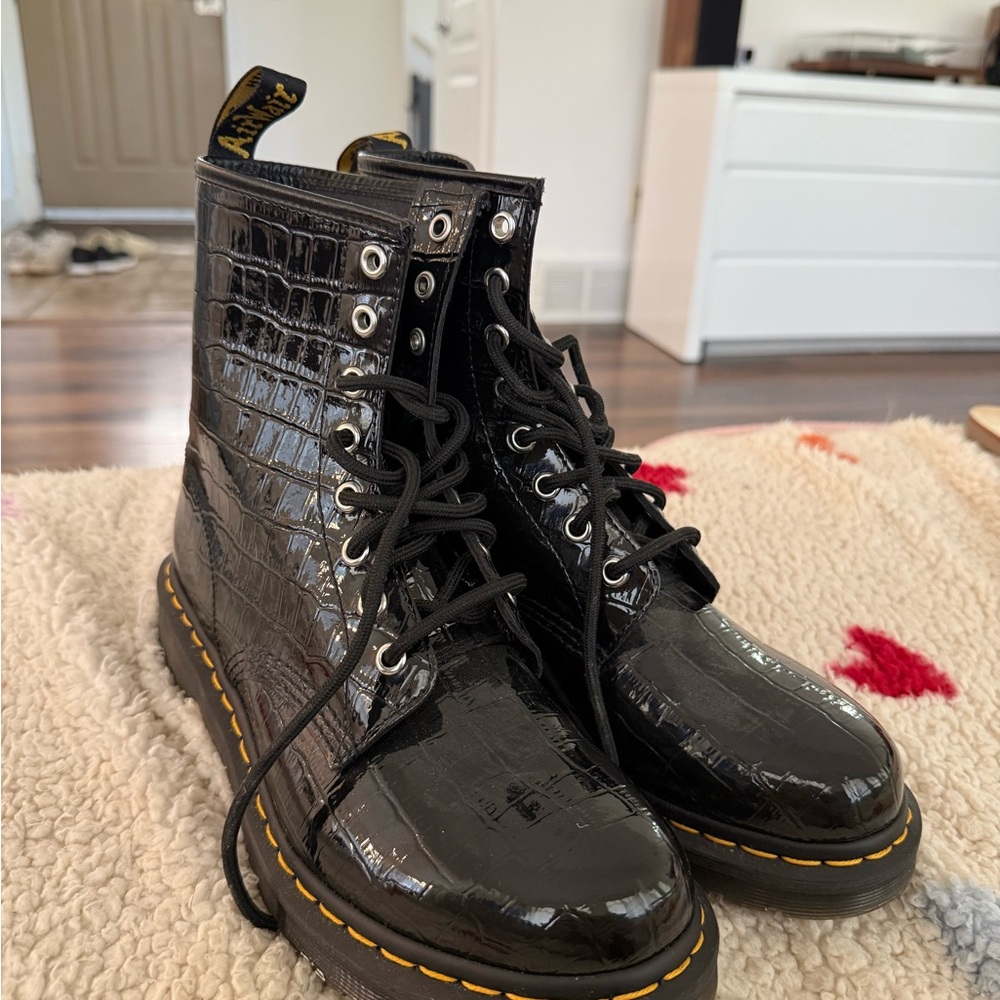 Dr. Martens Black Croc Combat Boots